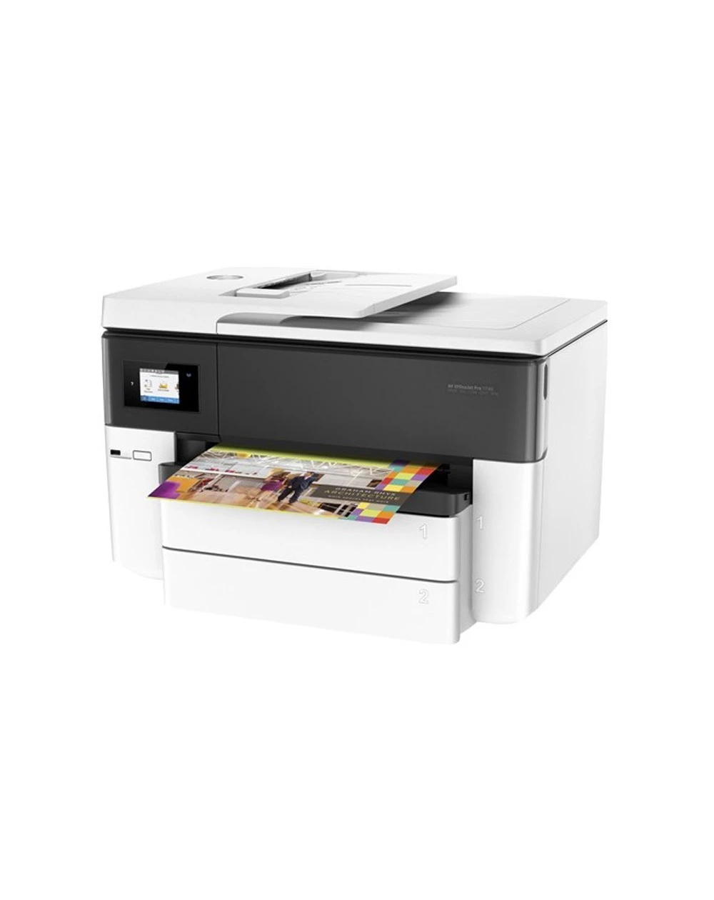 HP OfficeJet 7740 WF : imprimante multifonction A3, impression, copie, numérisation, fax, connectivité sans fil, idéale pour les environnements de travail exigeants.